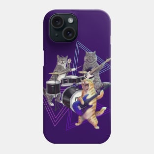 Cat band- Rock band kitties playing the bass, electric guitar, and drums Phone Case