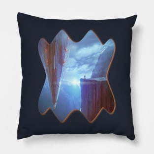 UFO and people in a cliff UFO Pillow