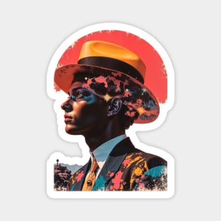 REVISTANGO #518 - Surreal Man in Yellow Fedora Hat with Cosmic Exploding Brain Effect and Patterned Blazer Abstract Sci-Fi Vintage Art Retro Style Comic Pulp Magnet