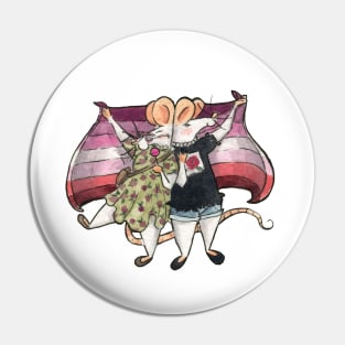 LGBT Mice celebrating Gay Pride (lesbian flag) T-Shirt Pin