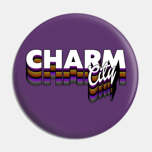 Charm City ))(( Baltimore City Pride Retro Font Pin by darklordpug