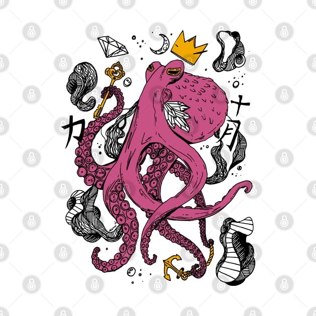 Royal Octopus - Pink and White by kenallouis