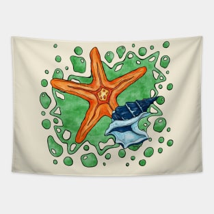 Bright star fish and shell, summer beach Tapestry