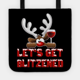 Let's get blitzened t-shirt | Christmas reindeer drinking t-shirt gift wine lover Tote