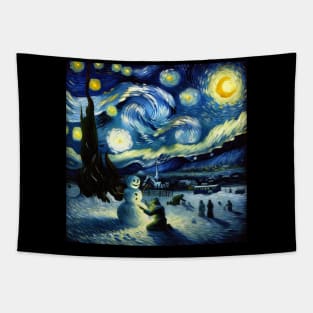 Build a Snowman Starry Night - Post Impressionism Tapestry