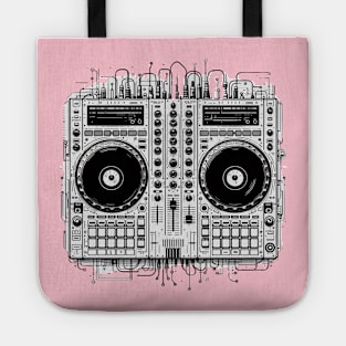 DJ Deck Black Work Ink line Drawing Tote