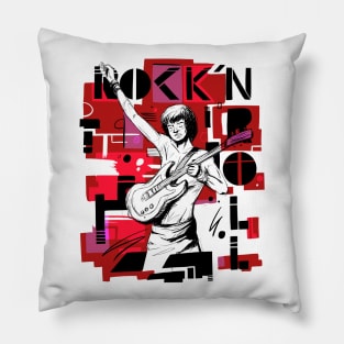 Rock and Roll musician , guitarist playing electric guitar draw design Pillow