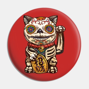 Day of the Dead Maneki-Neko Lucky Shirt Pin