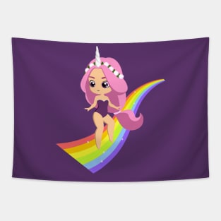 Rainbow unicorn girl Tapestry