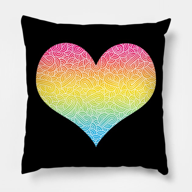 Ombré pansexuality colours and white swirls doodles heart Pillow by Savousepate