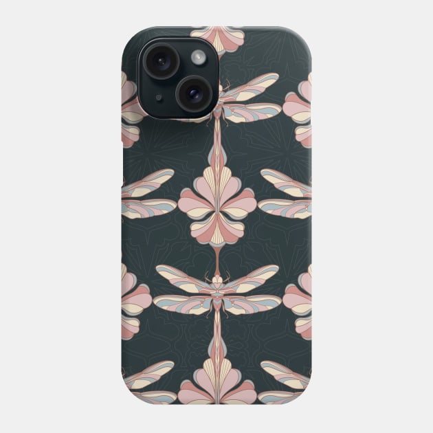 Navy Dragonflies and Flowers Phone Case by Carolina Díaz