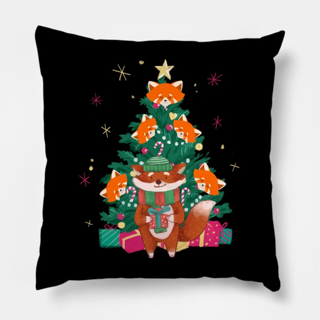 RED PANDA Ugly Christmas tee for Panda Lover Pillow by Grun illustration 