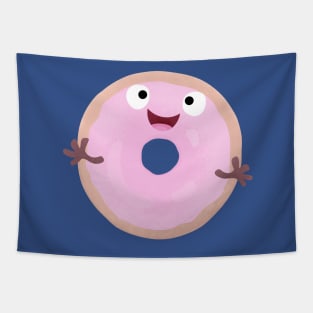 Cute happy pink glazed donut cartoon Tapestry