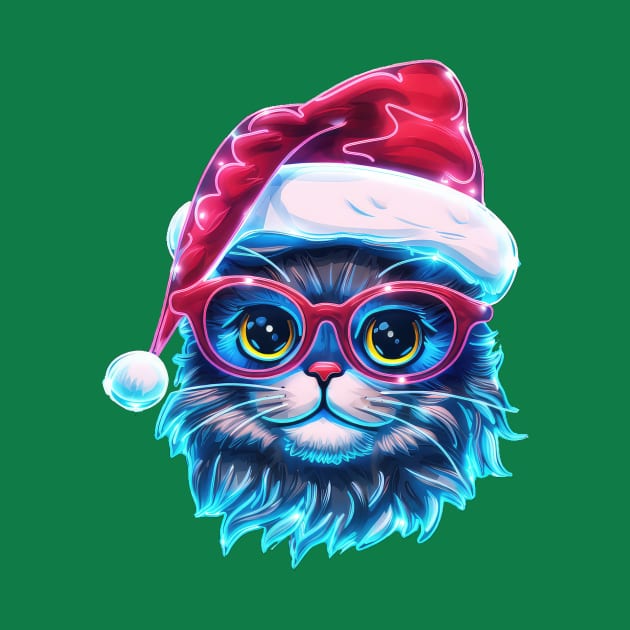 Neon  Christmas Cat Holiday Art by Mojitojoe