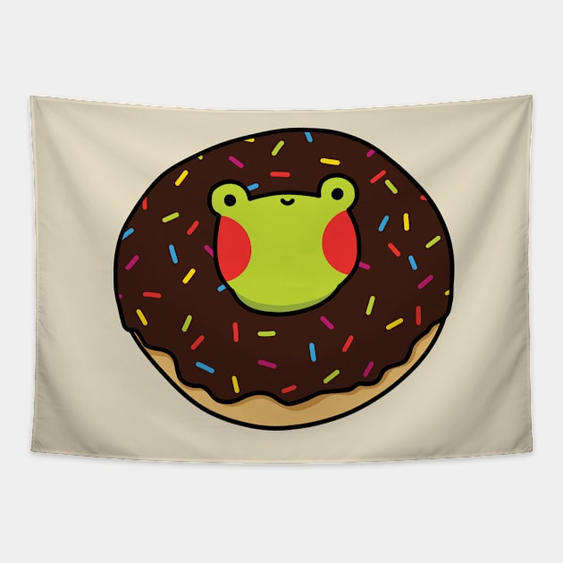 Frog in a chocolate glazed donut Tapestry by Nikamii