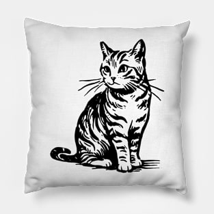 This is a simple black ink drawing of a cat Pillow