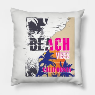 Beach Vibes California Torn Poster Typography Pillow