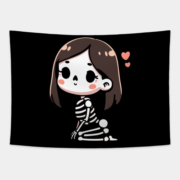 Cute Skeleton Girl Posing for Selfie | Halloween Kawaii Design for Girls Tapestry by Nora Liak