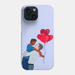 Male Couple Hugging While Holding Heart Shaped Balloons Phone Case