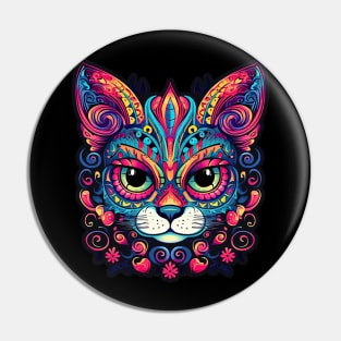 Sunburst Sugar Skull Cat Pin