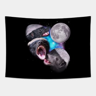 Three Honey Badgers Howl at the Moon Tapestry