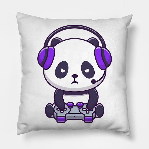 Cute Panda Gaming Cartoon Pillow by Catalyst Labs