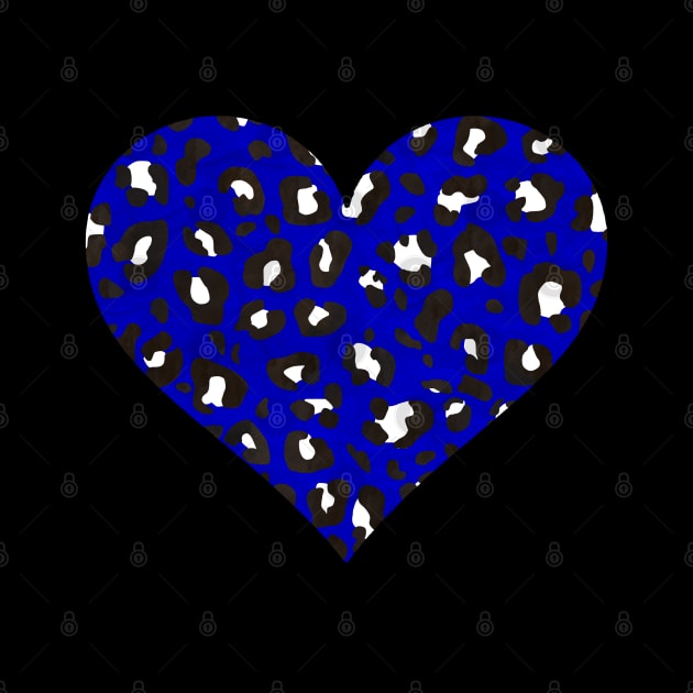 Dark Blue, Black and White Leopard Print Heart by bumblefuzzies