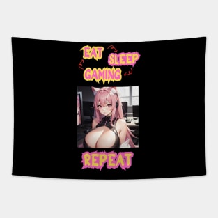 Eat Sleep Gaming Repeat Anime Girl Tapestry