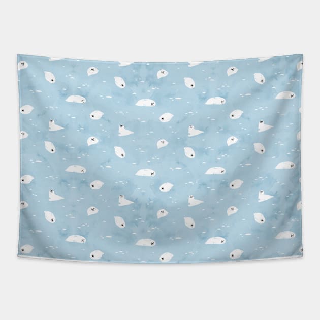 Baby Seal Pattern in Sage Blue Tapestry by Noristudio