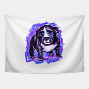 pit bull dog puppy painting - cute blue line pittie with piercing blue eyes Tapestry