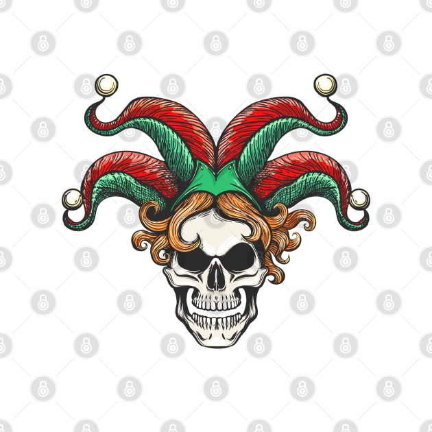 smiling Joker skull in Jester Hat by devaleta