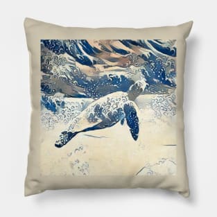 Cute turtle painting (sea turtle, ocean, sea and beach) Pillow