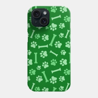 Pet - Cat or Dog Paw Footprint and Bone Pattern in Green Tones Phone Case