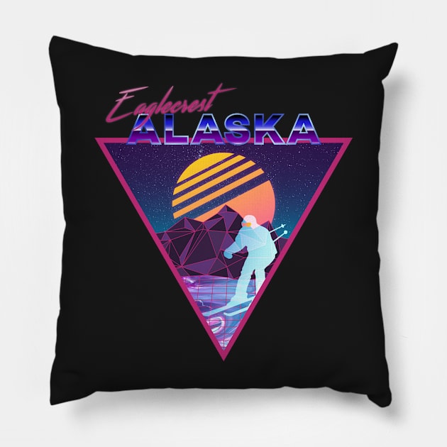 Retro Vaporwave Ski Mountain | Eaglecrest Alaska | Shirts, Stickers, and More! Pillow by KlehmInTime