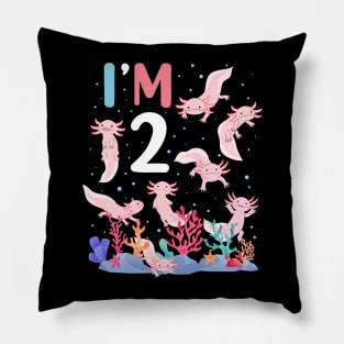 Axolotl Fish 2nd Birthday I'm 2 Years Old lets party Axolotl Pillow