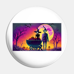 A Group of Witches Gathering Around a Cauldron Pin