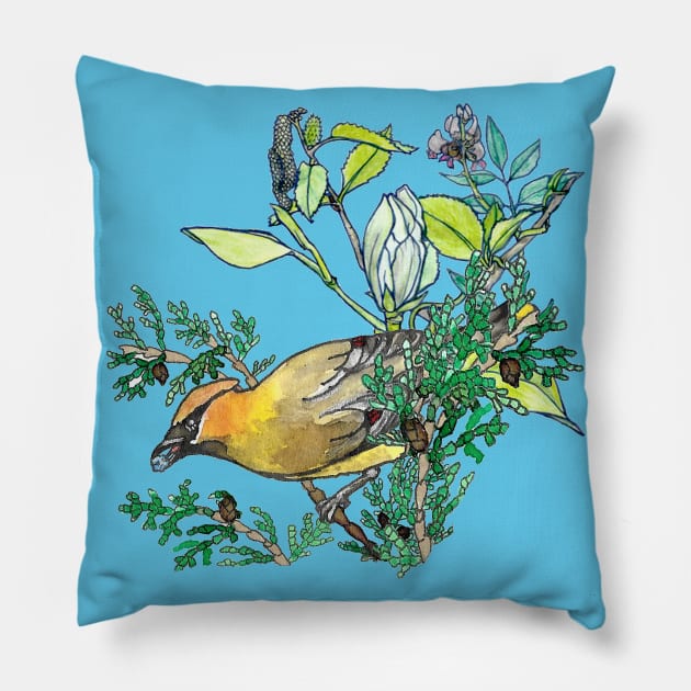 Cedar Waxwing Pillow by ThisIsNotAnImageOfLoss