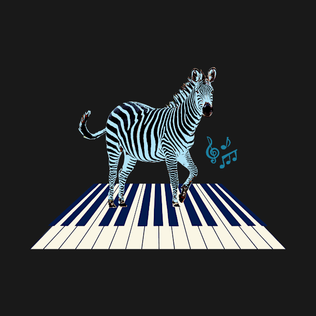 Zebra in Blue on Keyboard with Music Notes by scotch