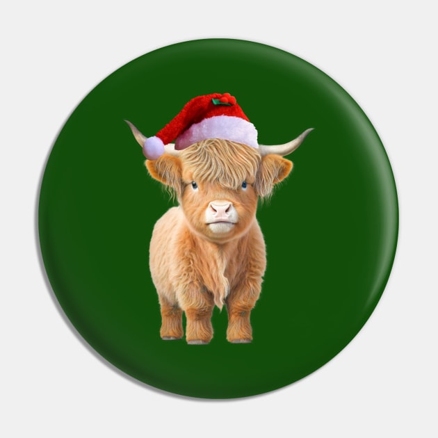 Highland Cow Wearing a Santa Claus Hat Pin by numpdog