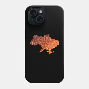 Colorful mandala art map of Ukraine with text in brown and orange Phone Case