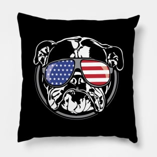 English Bulldog American Flag sunglasses patriotic dog Pillow