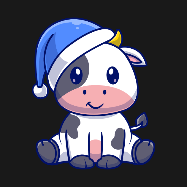 Cute Cow Winter Sitting With Beanie Hat Cartoon by Catalyst Labs