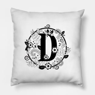 Black and White D Initial Pillow