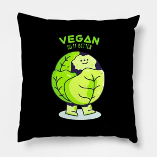 Doodle Vegan Plants Character Illustration Pillow