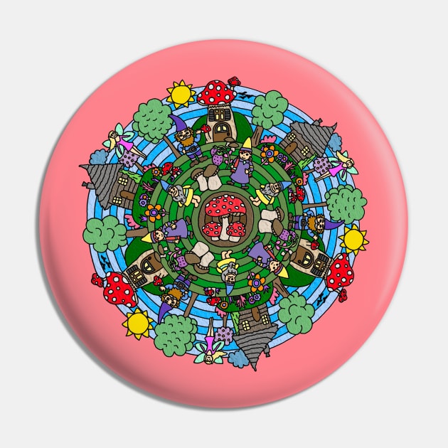 Gnome & Mushroom Mandala Pin by gorff