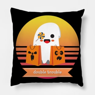 Halloween Cute Ghost Double Trouble Trick or Treat Candy Bags Pillow