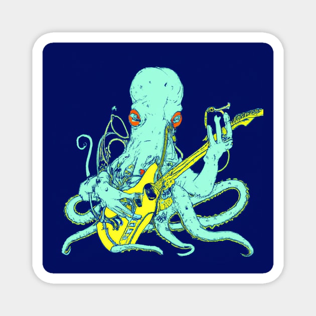 Turquoise Octopus Plays a Golden Guitar Magnet by Star Scrunch