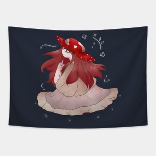 Whimsigoth Cottagecore Red Mushroom Girl Tapestry