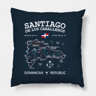 Dominican Republic Map Flag Santiago de los Caballeros Coordinates Roads Rivers and Oceans White Pillow