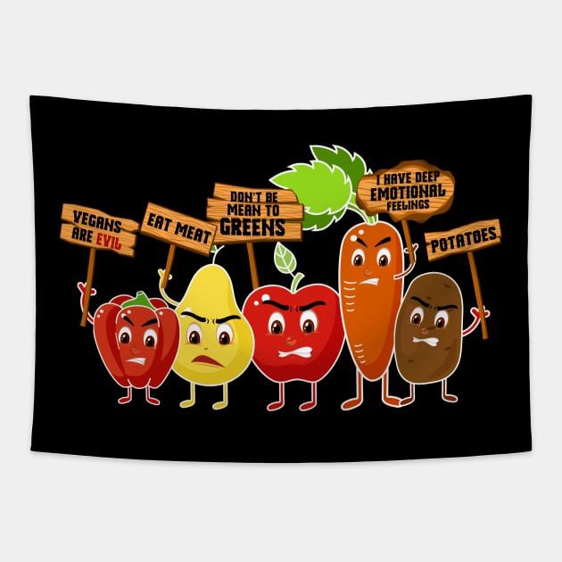 Funny Vegan - Vegetables & Fruits Protesting Against Vegans Funny Gift For Women Men Vegetarian Tapestry by paynegabriel